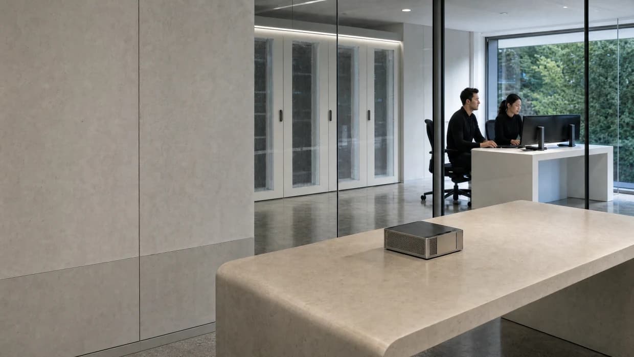 Infrastructure professionals work in a clean integrated technology space with low-profile equipment bays